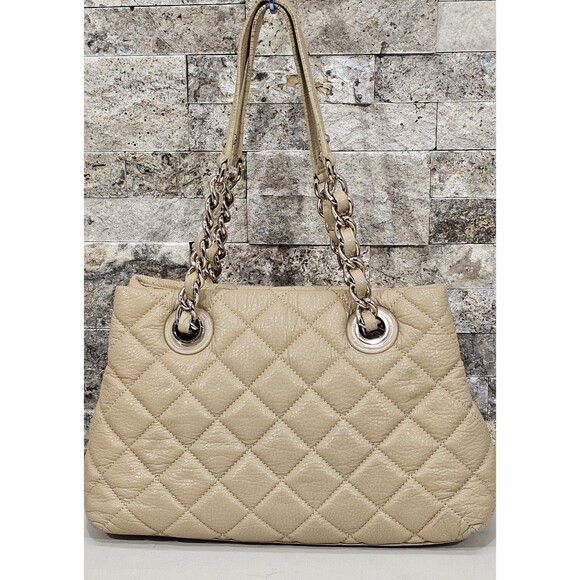 Kate Spade Purse Quilted Leather Chain Straps Gold Coast Maryanne Satchel Beige - Picture 2 of 16